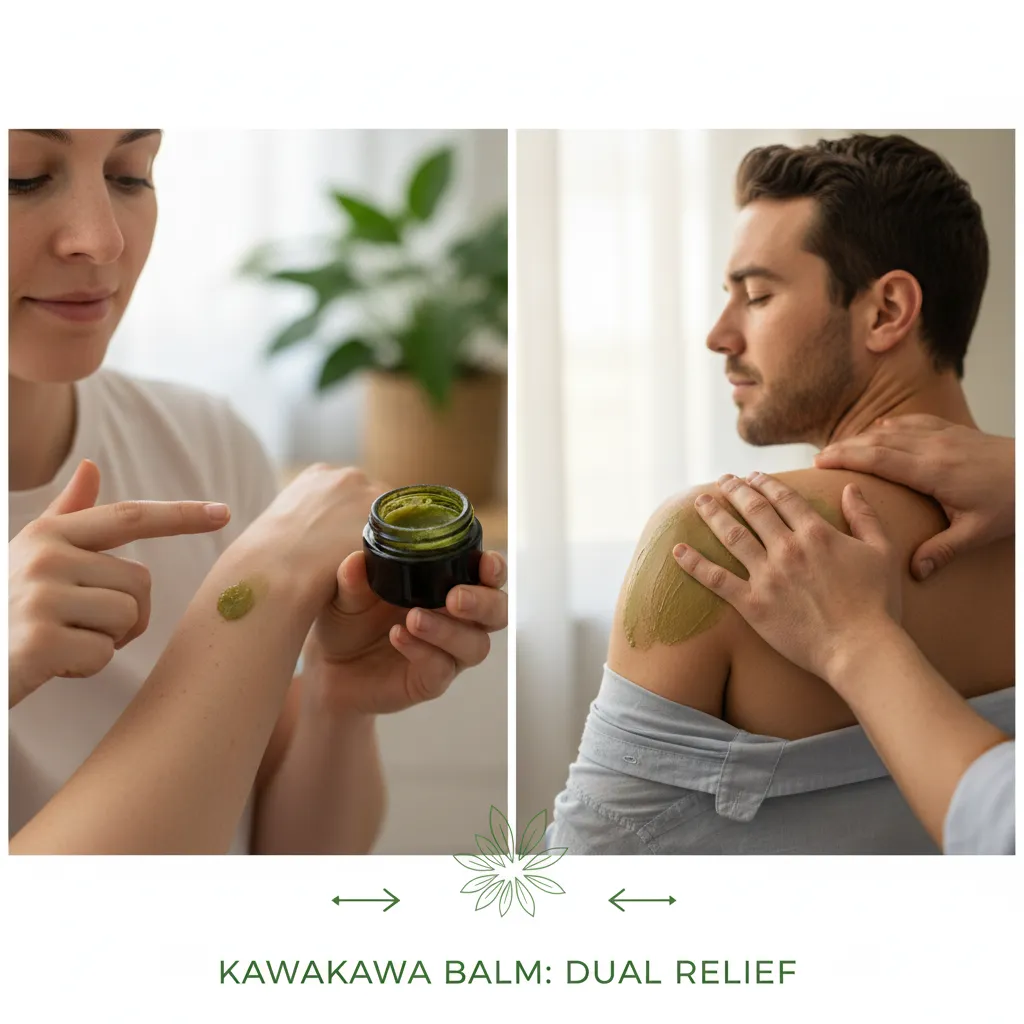 Kawakawa balm applied for eczema relief and muscle pain relief