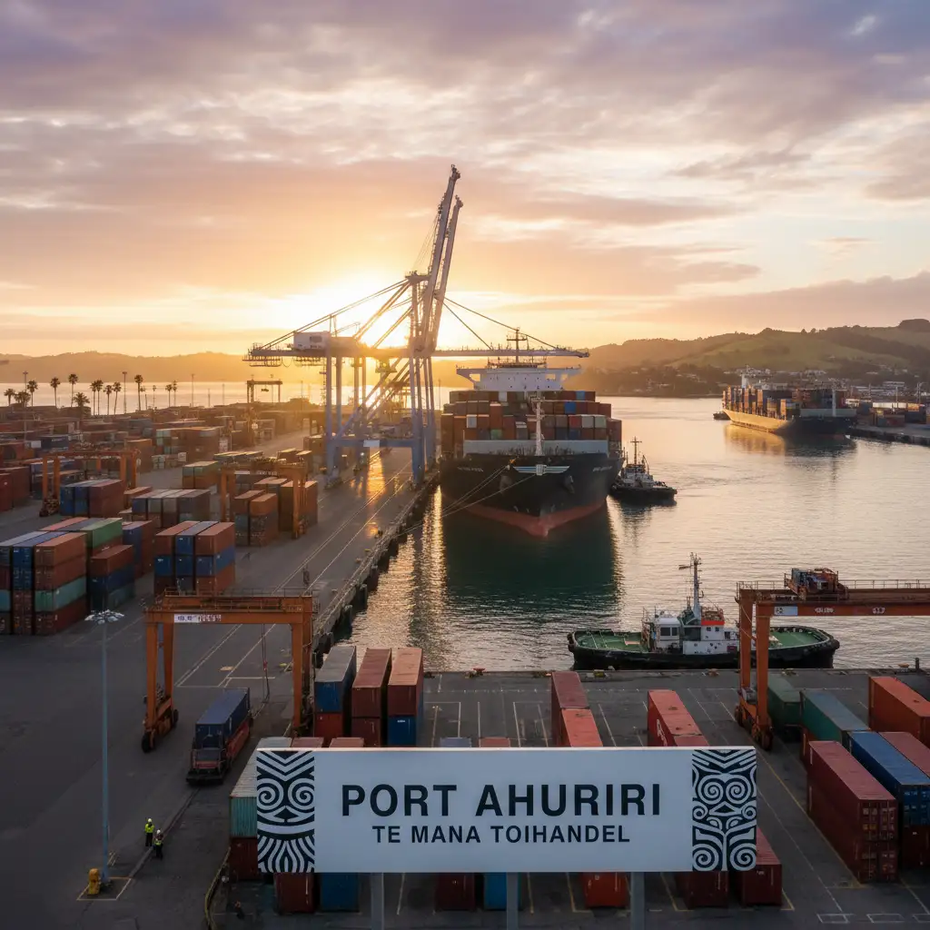 New Zealand port symbolizing export of Rongoā Māori products