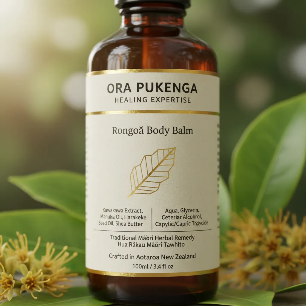 Product label with Rongoā Māori influence