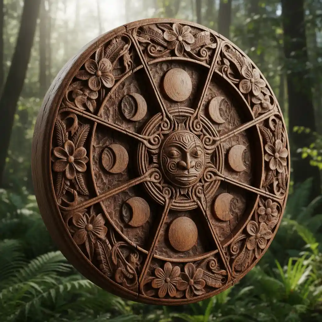 Traditional Māori Maramataka wooden dial and symbols