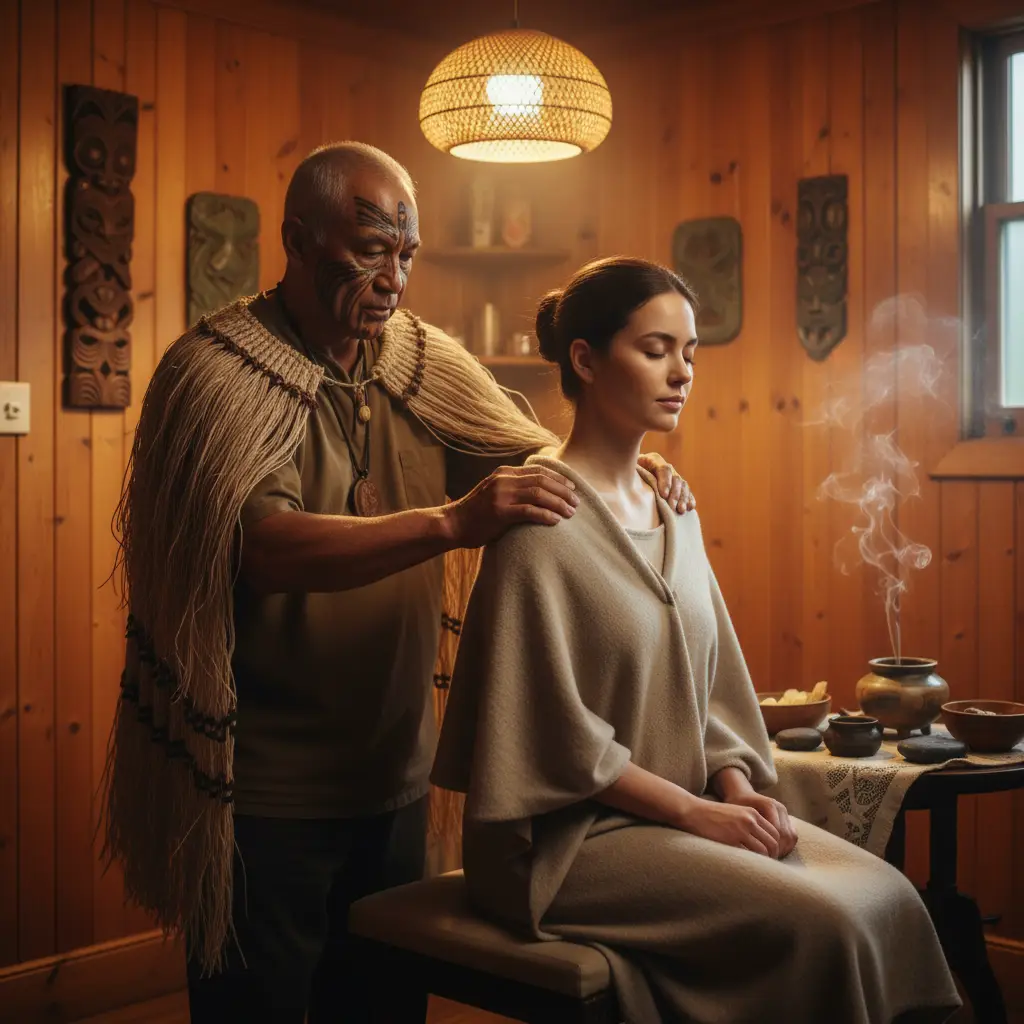 Traditional Māori Mirimiri therapy session