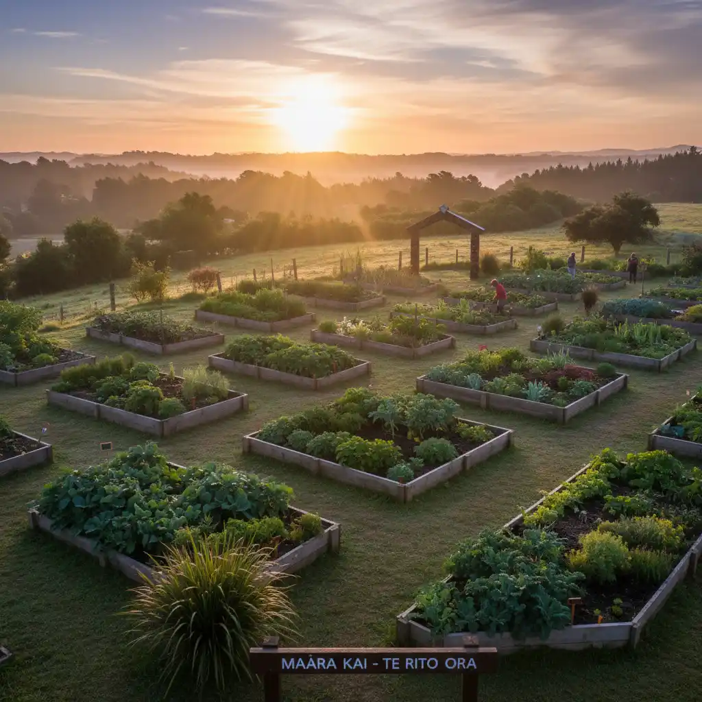 A flourishing Maara Kai community garden showing holistic land stewardship