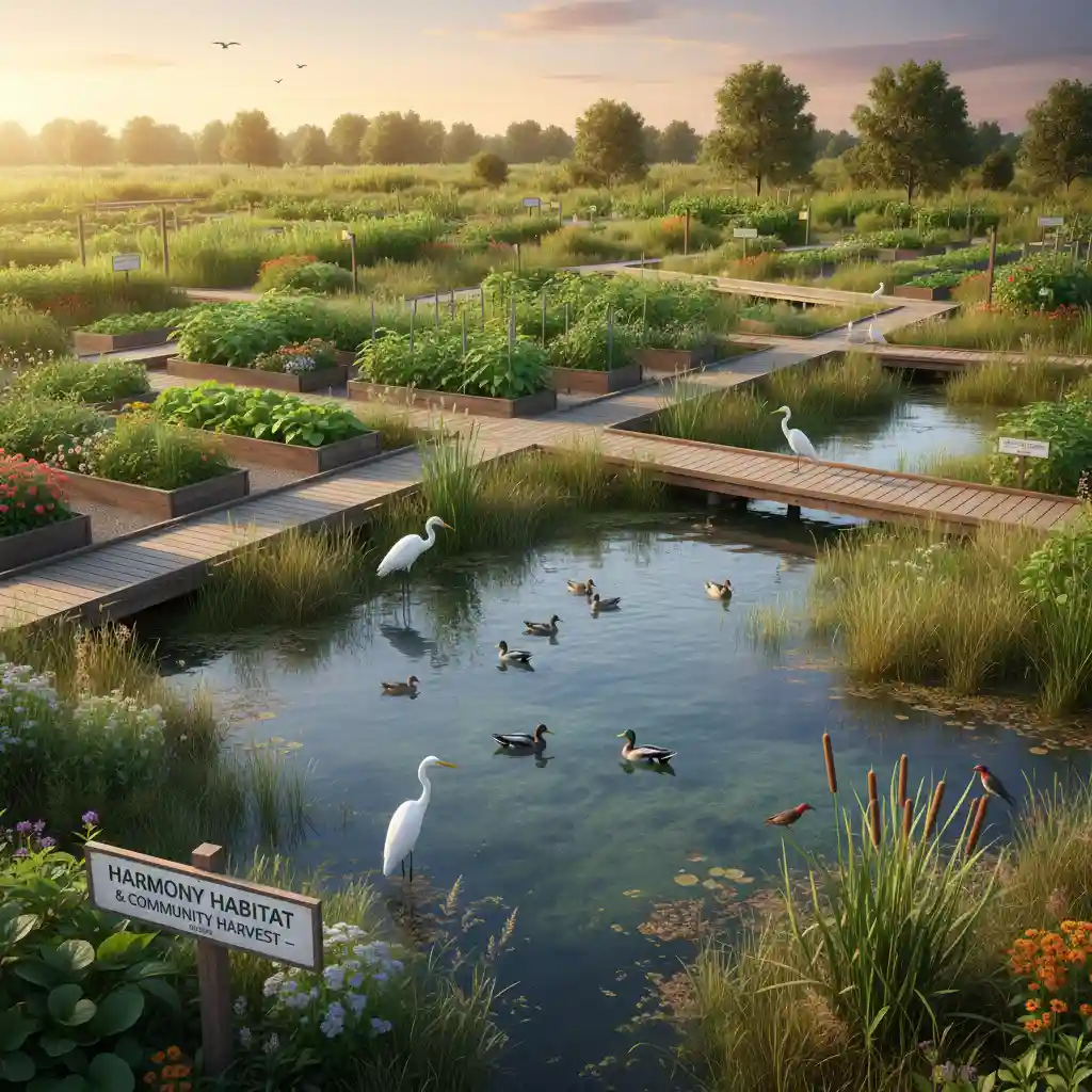 Restored community wetland area showing healthy ecosystem